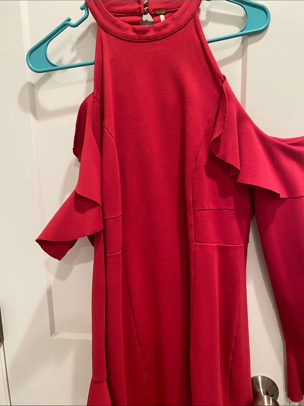 Free People Women's Red Cold-Shoulder Ruffle Dress